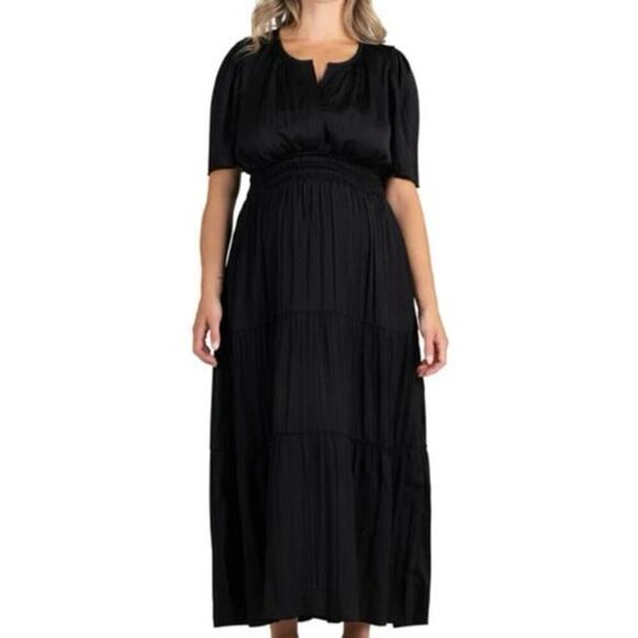 Destination Maternity Black Maxi Dress breezy flutter sleeve drapey skirt - Picture 2 of 14